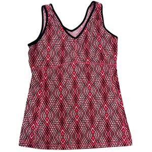 Woman's Lucy Active Athletic Tank Top Dark Pink Pattern with Black Stripe Size L